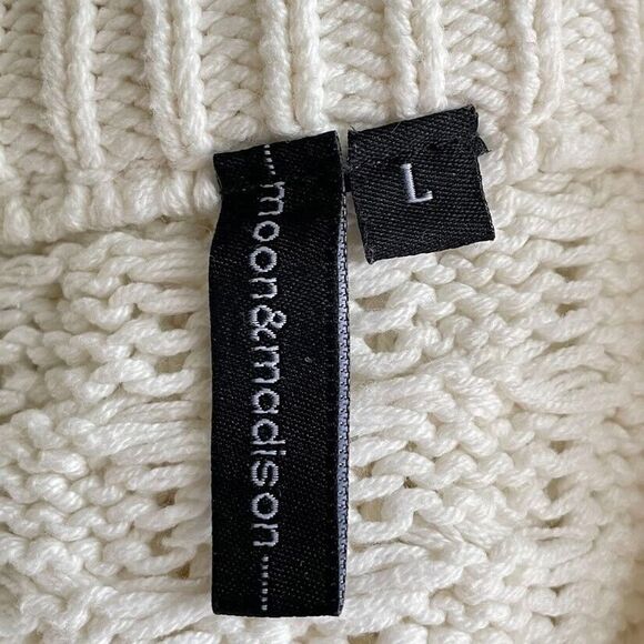 Moon+Madison Womens Cropped Sweater Size L Ivory Crew Neck Chunky Knit Pullover - Picture 8 of 12